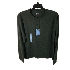 Izod Saltwater Henley Long Sleeve Shirt S Deep Forest